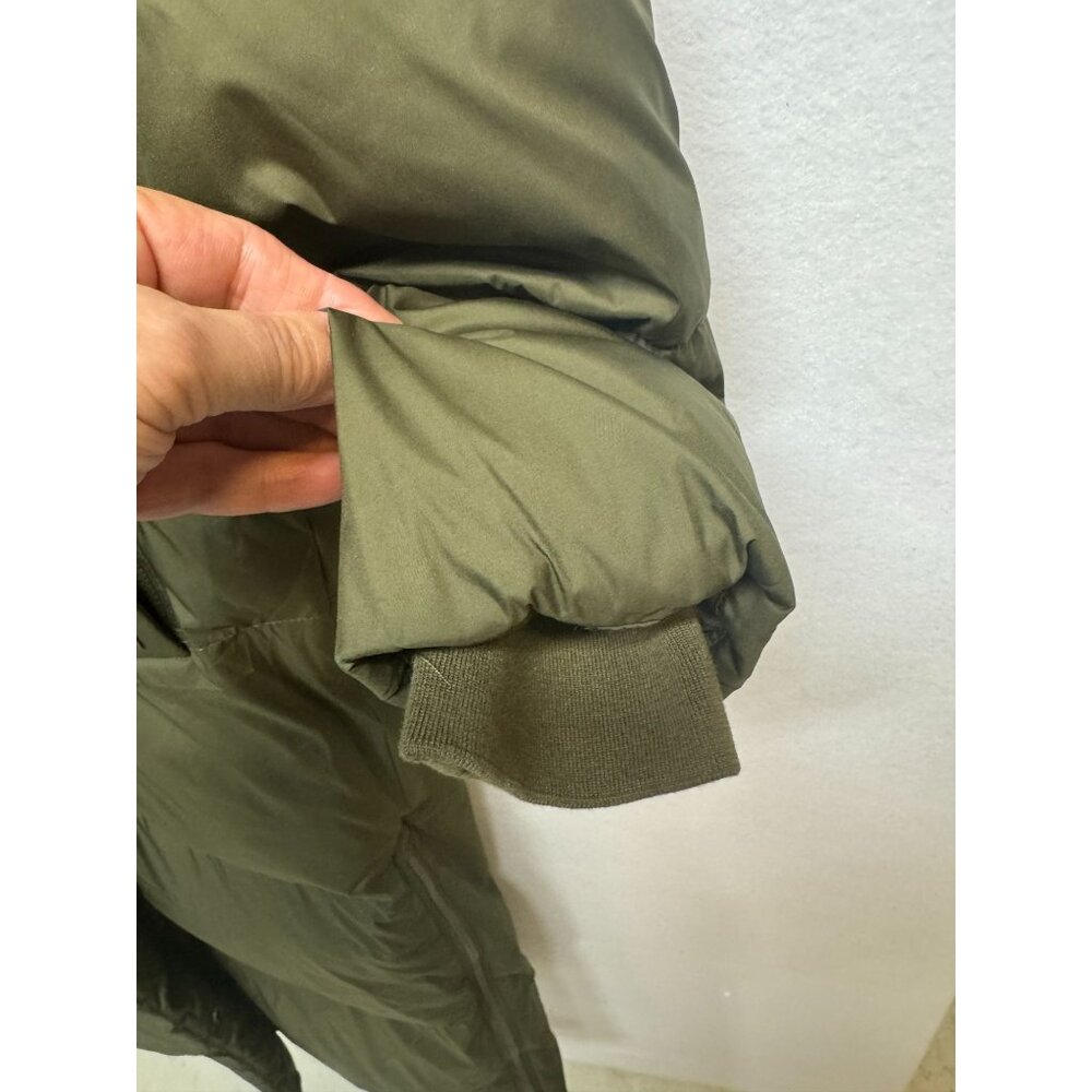 Levis Womens Olive Green Long Hooded Puffer Coat Front Zipper Snap Buttons Small - Picture 10 of 13